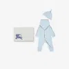 Burberry Childrens Stretch Cotton Three-piece Baby Gift Set In Blue