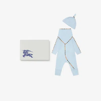 Burberry Childrens Stretch Cotton Three-piece Baby Gift Set In Blue