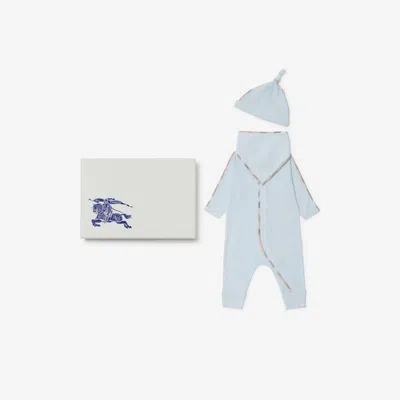 Burberry Childrens Stretch Cotton Three-piece Baby Gift Set In Bright Sky