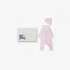 Burberry Childrens Stretch Cotton Three-piece Baby Gift Set In Lotus