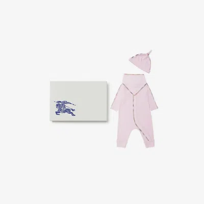 Burberry Childrens Stretch Cotton Three-piece Baby Gift Set In Lotus