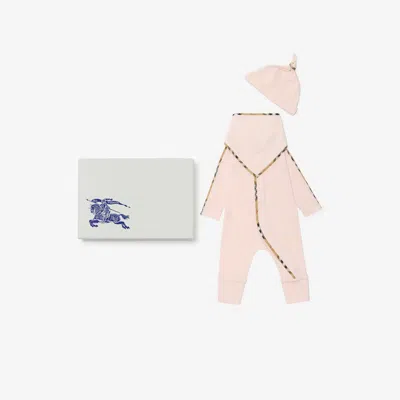 Burberry Childrens Stretch Cotton Three-piece Baby Gift Set In Pink