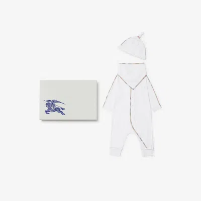 Burberry Childrens Stretch Cotton Three-piece Baby Gift Set In White