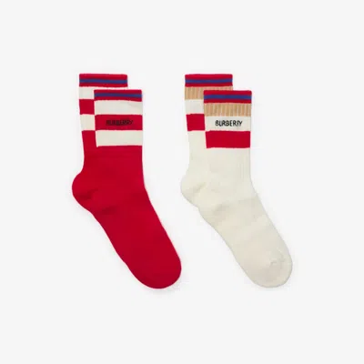 Burberry Childrens Two-piece Logo Stripe Cotton Blend Socks Set In Red