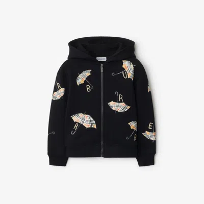 Burberry Kids'  Childrens Umbrella Logo Cotton Zip Hoodie In Black