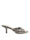 Burberry Khaki Check Linen Blend Mews High Mules In Marrón