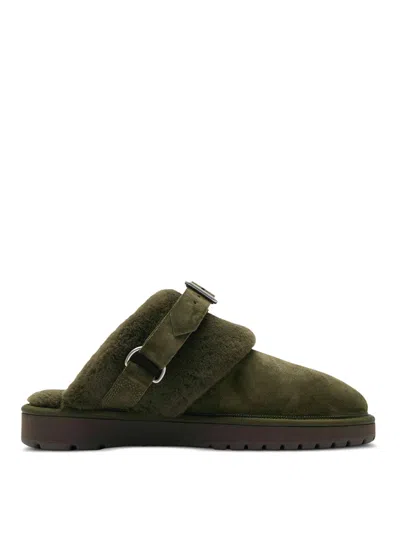 Burberry Leather Mules In Green