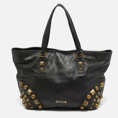 Pre-owned Burberry Choco Brown Leather Mega Studs Nickie Tote