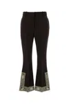 Burberry Cropped Embroidered Wool Silk Flared Trousers In Brown