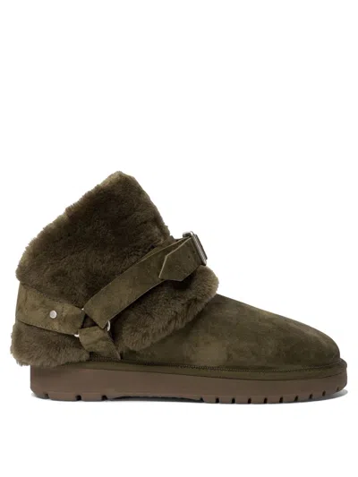 Burberry Buckled Shearling Ankle Boots In Green