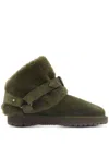Burberry Snug Green Ankle Boots With Strap In Suede And Shearling In Green