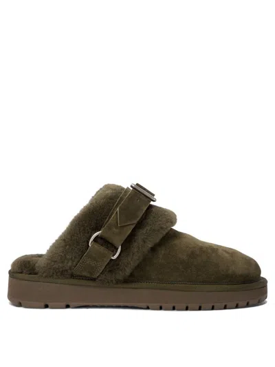 Burberry Elegant Mini Suede Slippers With Soft Fur Lining In Green