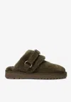Burberry Womens Khaki Snug Low Sheepskin Mules