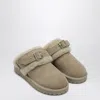 Burberry Buckle Fastening Shearling Suede Mules In Nude