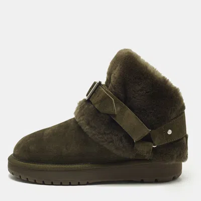 Pre-owned Burberry Chubby Size 37 Green Fur And Suede Ankle Length Boots