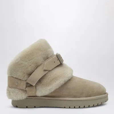 Burberry Chubby Snow Boots In Suede And Beige Shearling In Green