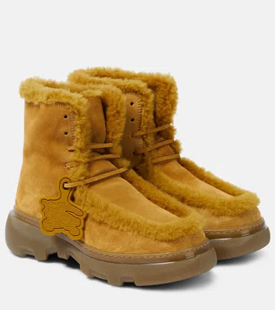 Burberry Chugga Shearling-trimmed Suede Boots In Multicoloured