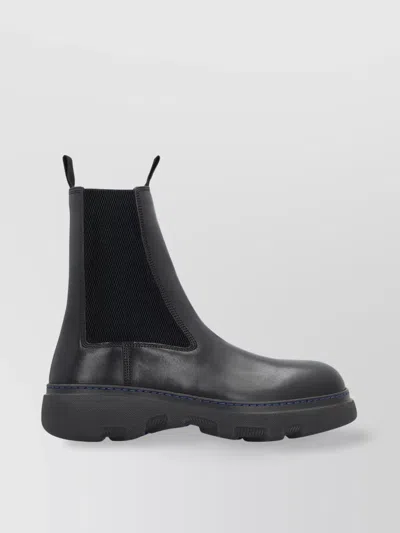 Burberry Chunky Sole Leather Chelsea Boots In Black