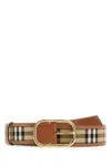 Burberry Adjustable Checkered Fabric Belt With Gold-tone Buckle