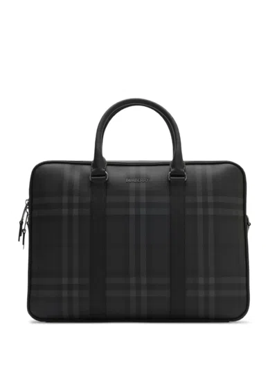 Burberry City Check Briefcase In White