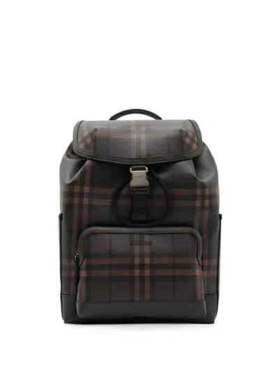 Burberry City Check Clip Backpack In Brown