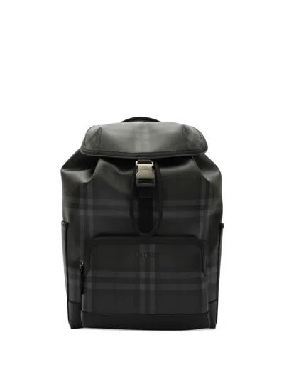 Burberry City Check Clip Backpack In Black