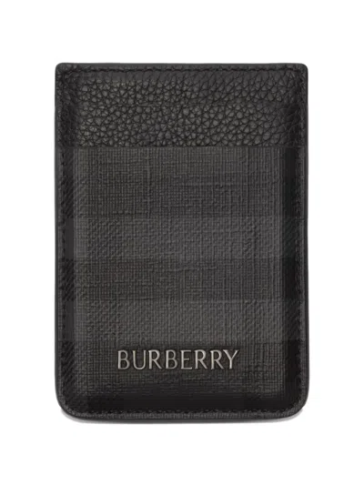 Burberry City Check Magnetic Card Case In Black