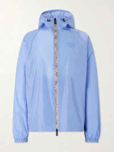 Burberry Checker-tape Nylon Hooded Jacket In Blue
