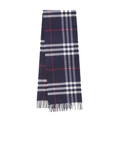 Burberry The Classic Check Fringed Scarf In Blue