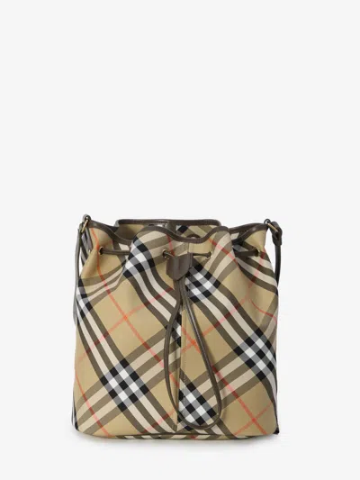 Burberry Classic Check Cotton Bucket Bag 28x29x20 Cm In Tan