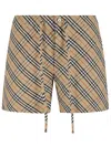 Burberry Women Beige Shorts With Elastic Drawstring Waist And All-over Check Motif In Cotton Woman In Brown