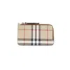 Burberry Beige Leather Wallet With Check Pattern And Zip Closure In Neutrals