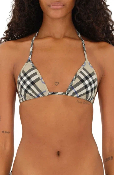 Burberry Triangle-cup Checked Bikini Top In Lichen