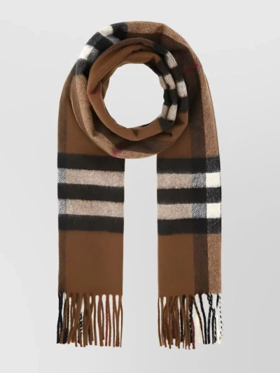 Burberry Elevate Your Cold-weather Style With Classic-check Fringed Scarf In Brown