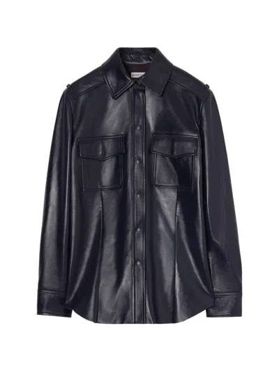 Burberry Classic Fit Leather Shirt In Blue