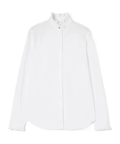 Burberry Classic Fit Ruffled Cotton Poplin Shirt In White