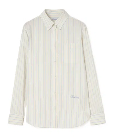 Burberry Classic Fit Striped Silk Cotton Shirt In White