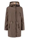 Burberry Waist Drawstring Hooded Long Length In Brown