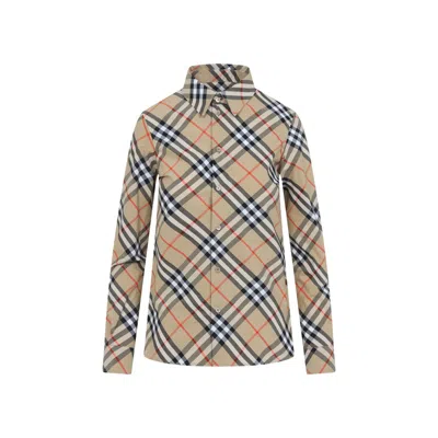 Burberry Classic Plaid Cotton Shirt With Structured Collar In Beige