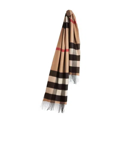 Burberry Classic Plaid Fringed Cashmere Scarf In Black