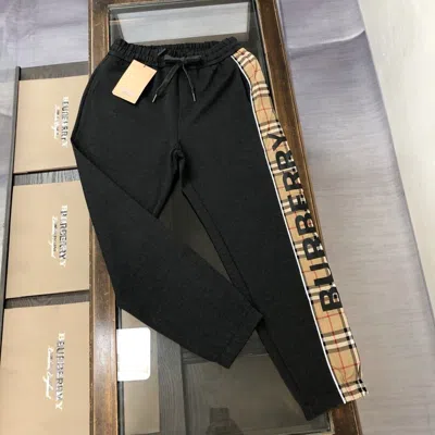 Pre-owned Burberry Classic Plaid Letter Drawstring Casual Pants For Men In Black