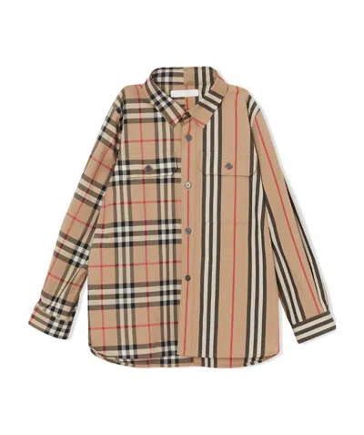 Burberry Classic Plaid Spliced Shirt In Nude