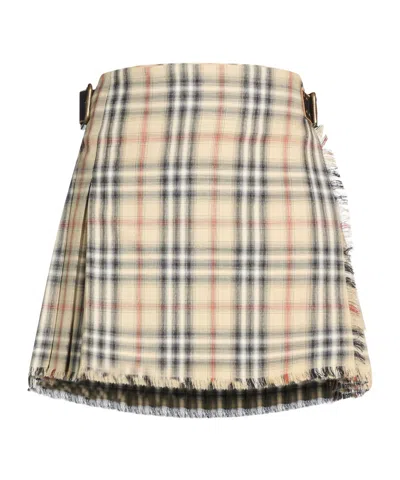 Burberry Classic Printed Wool Midi Skirt In Neutral
