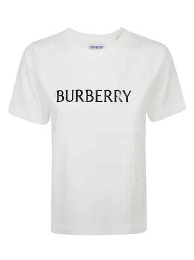Burberry Ribbed Cotton Jersey T-shirt With Logo Print In Neutral