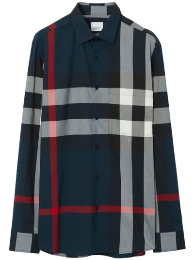 Burberry Classically Chic Checkered Shirt For Men In Blue, Perfect For Ss24