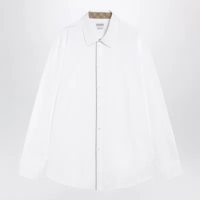 Burberry Classic-fit Cotton Poplin Shirt With Check Trim In White