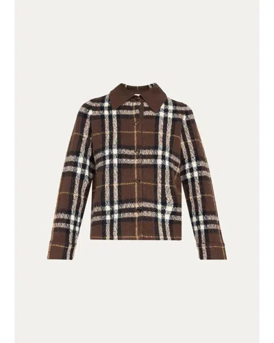 Burberry Claudina Check Cashmere-blend Overshirt In Brown