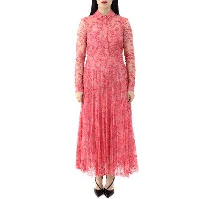 Burberry Clementine Pleated Lace Shirt Dress In Pale Apricot / Coral In Pale Apricot/coral