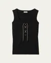Burberry Ribbed Adjustable Drawstring Tank Top With Equestrian Knight Design In Black