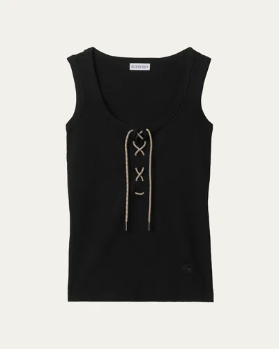Burberry Cleo Lace-up Ribbed Cotton Tank Top In Black